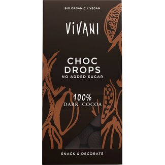 Vivani Gocce di cioccolato 100% cacao fondente bio 100 Gram