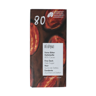 Vivani Chocolat noir fin au sucre de datte 80% cacao bio 80 Grammes