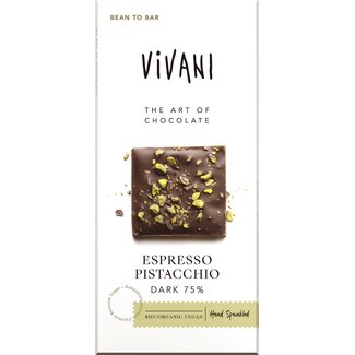Vivani Espresso pistacchio dark 75% bio 80 grammes