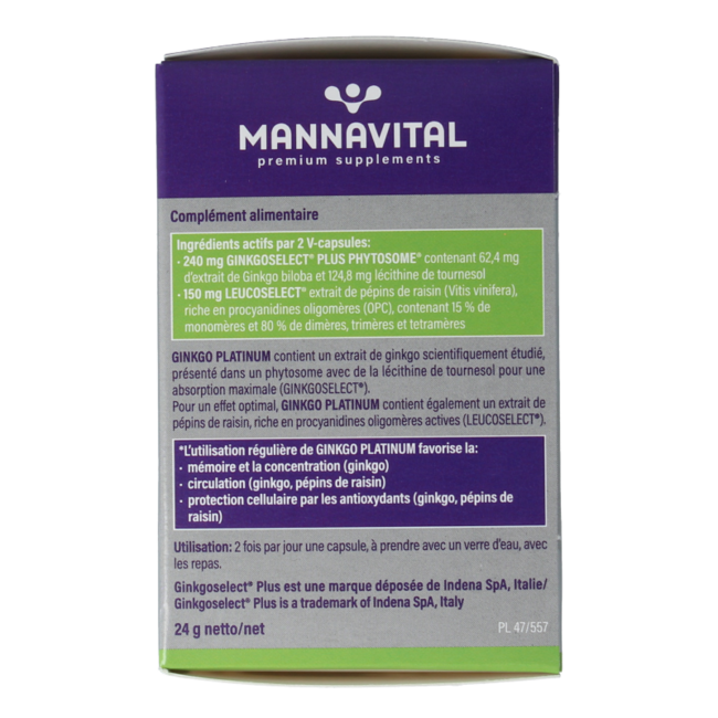 Ginkgo platinum 60 cápsulas vegetales