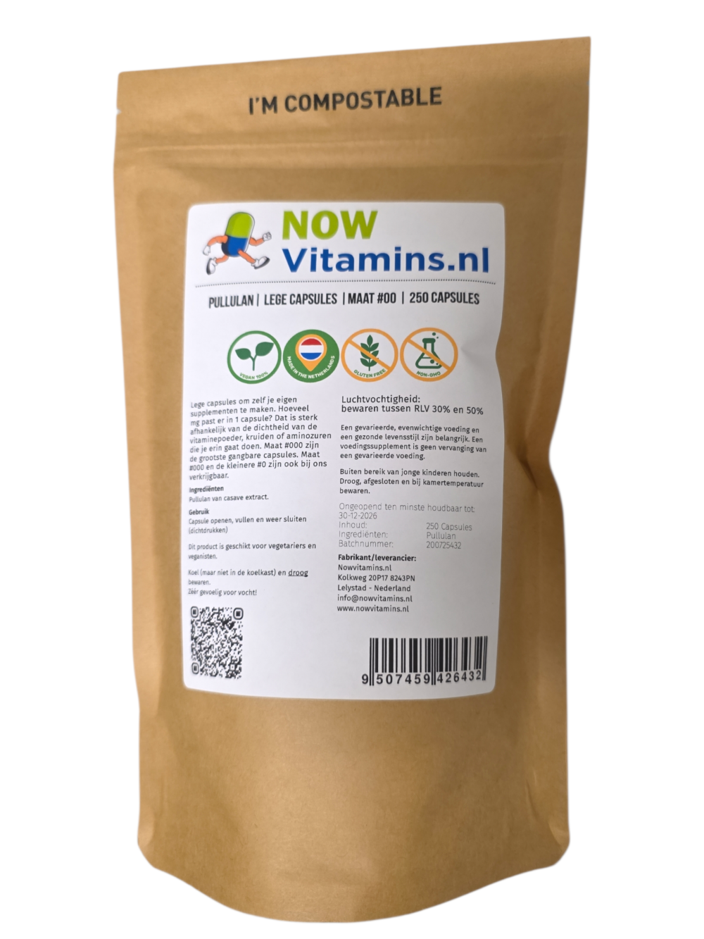 Nowvitamins.nl Pullulan lege capsule mt 00 250 Stuks