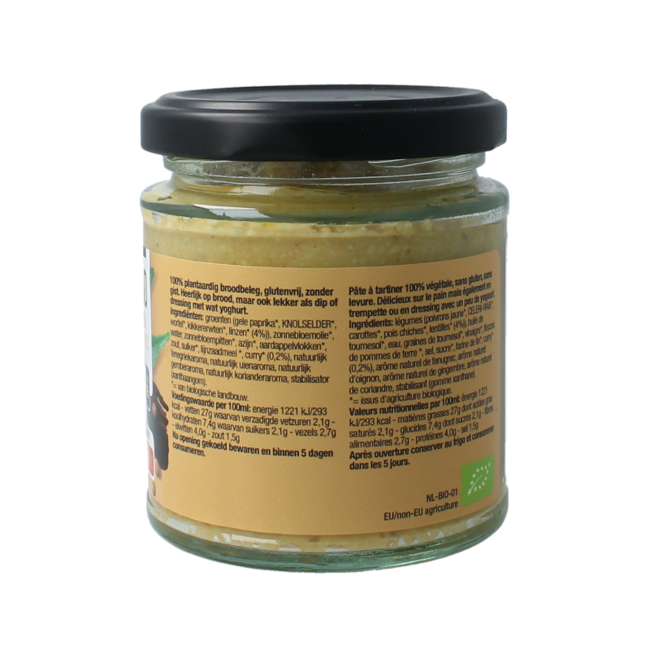Tartinade lentilles curry sans gluten bio 190 Millilitres