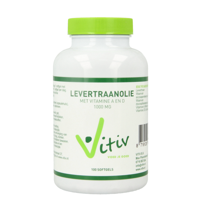 Vitiv Aceite de Hígado de Bacalao 1000 mg Vitamina A y D 100 Cápsulas blandas