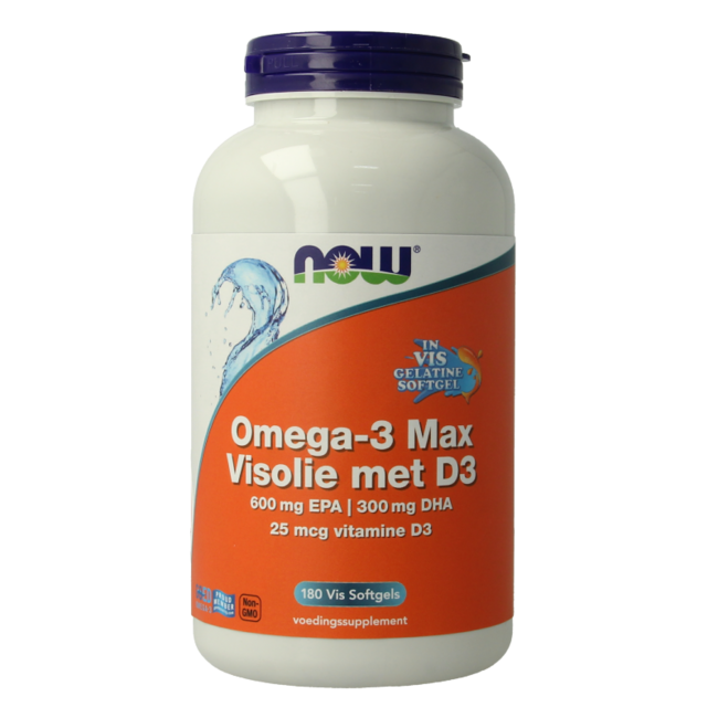 NOW Omega 3 Max Huile de Poisson D3 EPA DHA 180 Capsules Molles