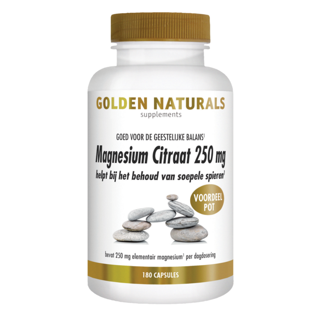 Golden Naturals Magnésium citrate 250mg 180 Capsules végétariennes