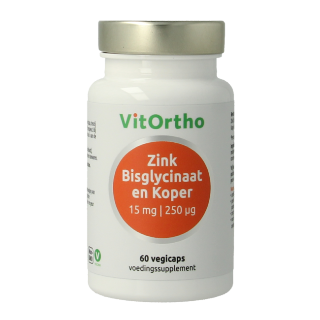 VitOrtho Zinkbisglycinat 15 mg und Kupfer 250 µg 60 Vegetarische Kapseln