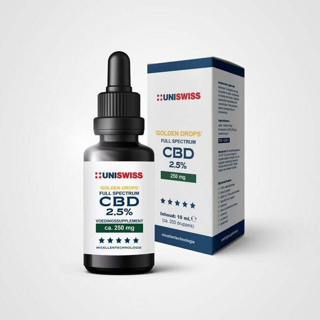 Uniswiss CBD à spectre complet 2,5 % Golden Drops 10 ml