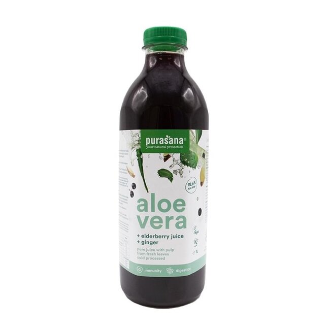 Purasana Organic Aloe Vera Juice with Elderberry, Vegan, 1 Litre