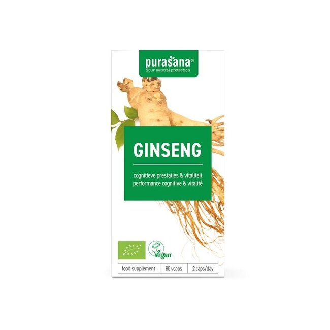 Cápsulas vegetarianas Purasana Ginseng vegano bio 80