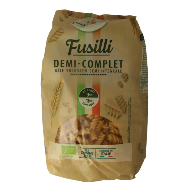 Fusilli de trigo duro semi-integral ecológico Primeal formato familiar 1 kg