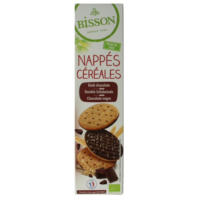 Biscotti di cereali bio Bisson glassati al cioccolato fondente 140 Grammi