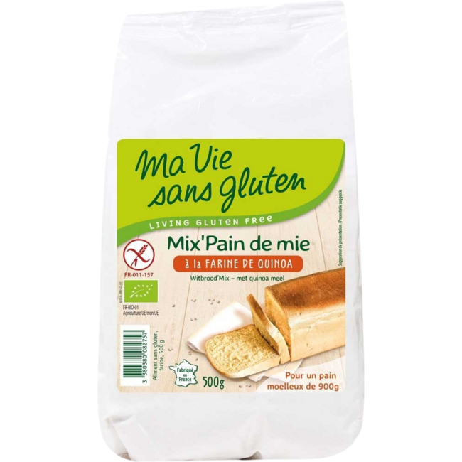 Mezcla para pan blanco con harina de quinoa bio sin gluten 500 g