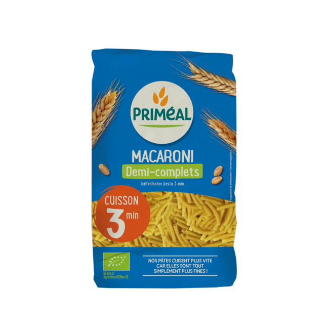 Primeal Macaroni halfvolkoren snelkook 3 minuten bio 500 Gram