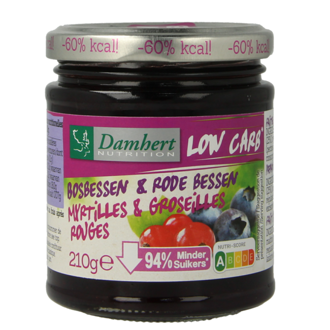 Damhert Confettura mirtillo/ribes rosso a basso contenuto di carboidrati 210 Grammi