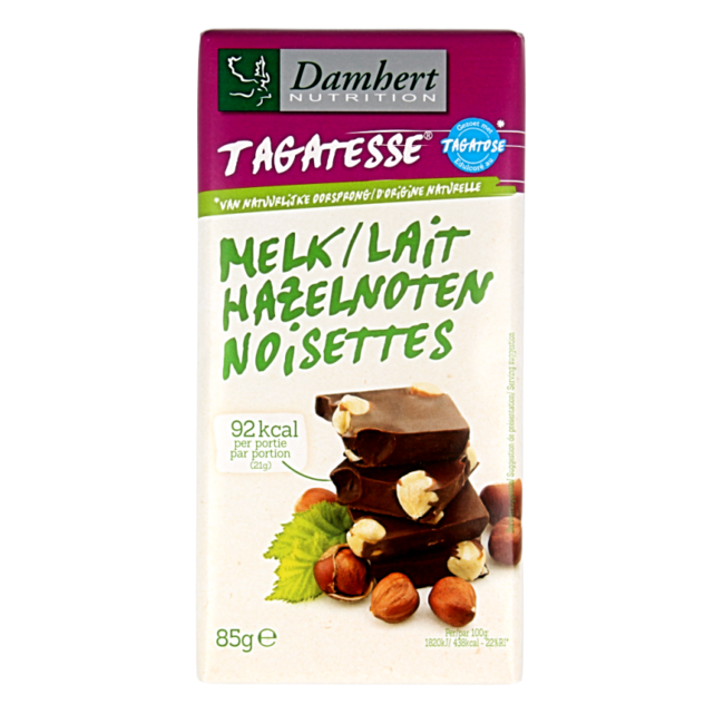 Tableta de Chocolate Damhert con Frutos Secos, Menos Azúcares, 85 Gramos