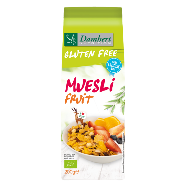 Damhert Müsli Früchte Nüsse glutenfrei Bio 200 Gramm