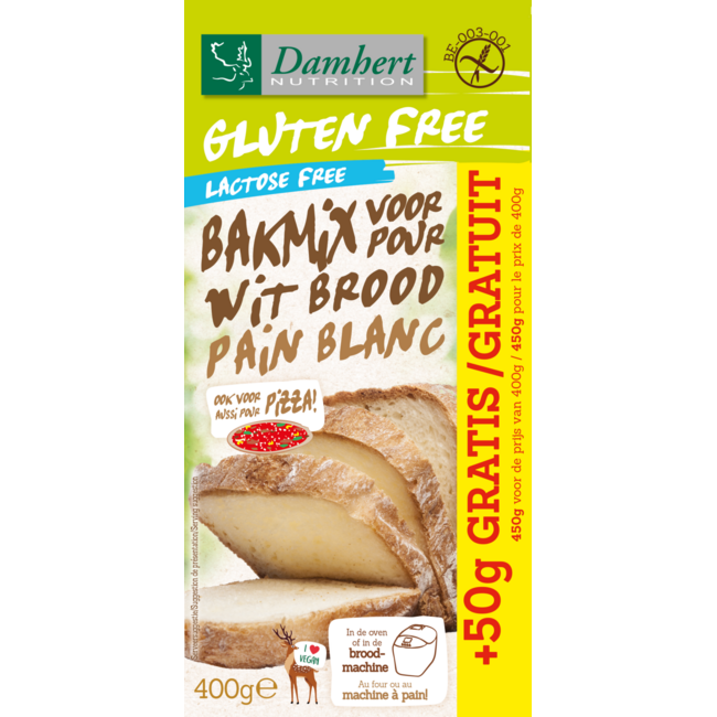 Mezcla para hornear pan blanco sin gluten Damhert 400 g