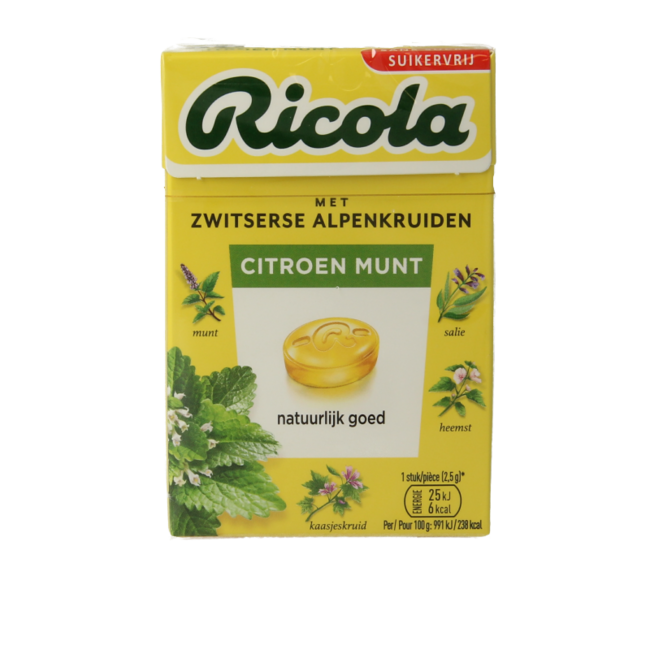 Ricola Menta Limone Senza Zucchero, Scatola 50 Grammi