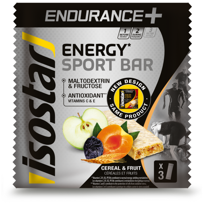 Isostar Endurance+ barres énergétiques céréales et fruits, pack de 3, 120 g