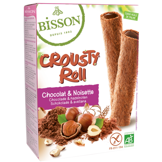 Chrupiące rurki Crousty z czekoladą i orzechami laskowymi, bio, 125 g