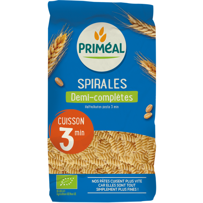 Primeal Bio Halbvollkorn-Spiralen, schnellkochend, 3 Minuten, 500 Gramm