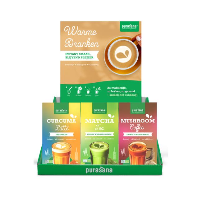 Purasana Organic filled hot drinks display 1 Display