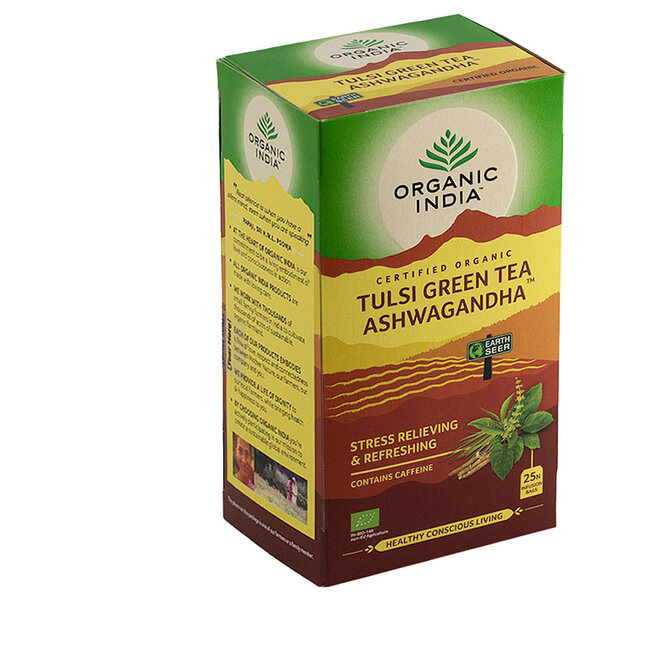 Tè Biologico Organic India Tulsi Tè Verde Ashwagandha, 25 Bustine