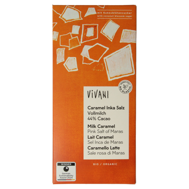 Czekolada mleczna karmel, sól morska, cukier z kwiatu kokosa, bio 80 gramów