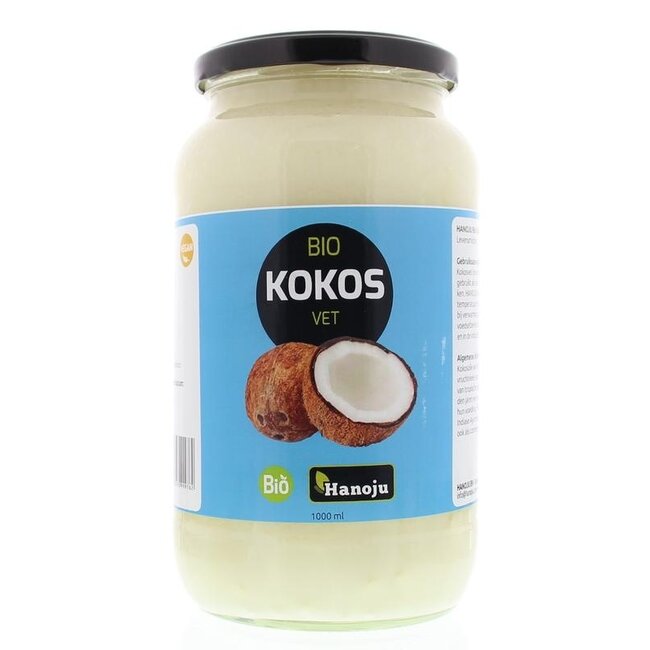 Olej kokosowy bezzapachowy Hanoju, słoik szklany, bio, 1 litr