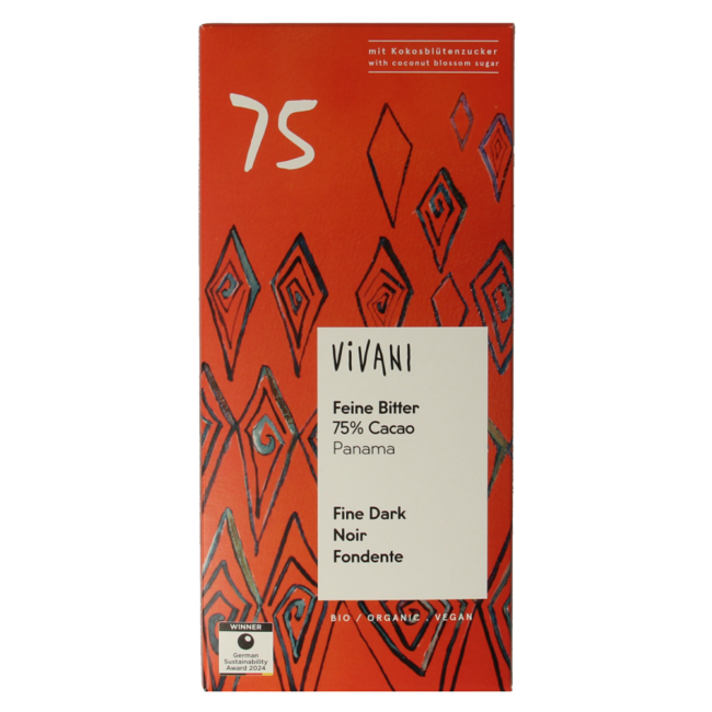 Chocolate negro 75% con azúcar de flor de coco bio 80 g