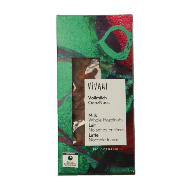 Chocolat au lait aux noisettes entières bio 100 g