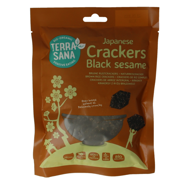 Japanische braune Reiscracker schwarzer Sesam Bio 60 Gramm