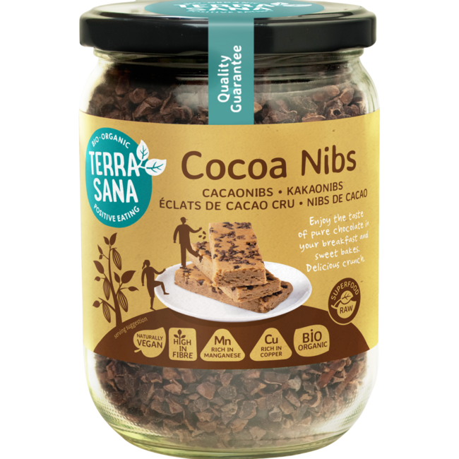 TerraSana Raw cacao nibs in glas bio 230 Gram