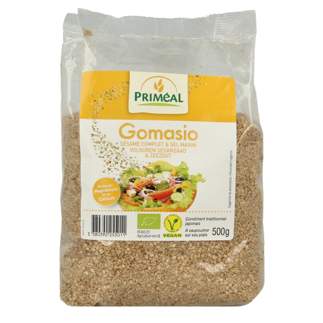 Primeal Gomasio graines de sésame complet et sel marin bio 500 Grammes