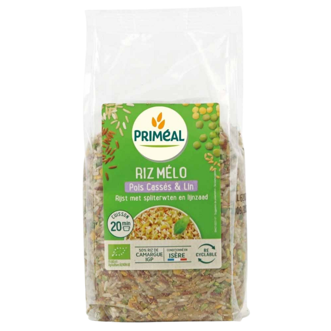 Primeal Riso con piselli spezzati e semi di lino bio 500 Grammi