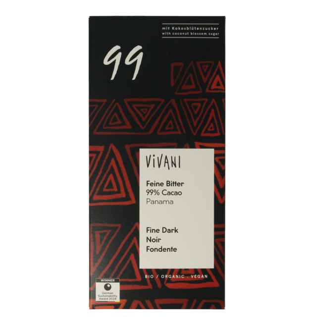 Organic dark chocolate 99% with coconut blossom sugar 80g