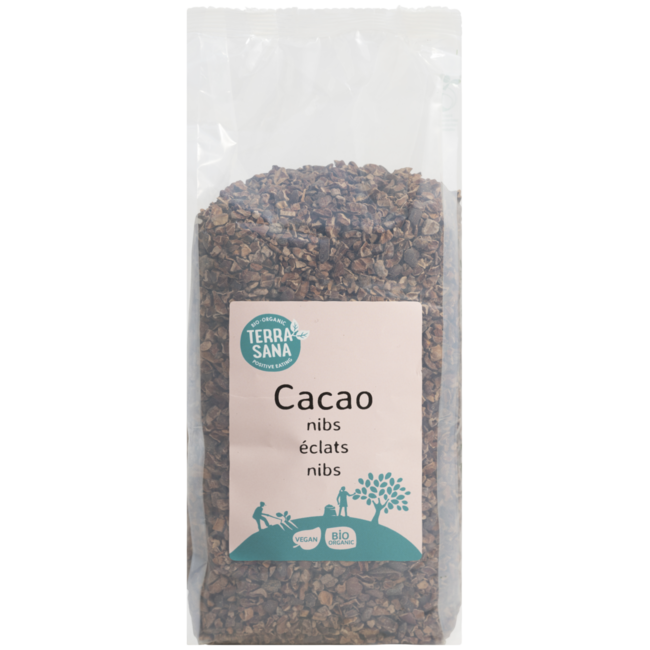 Éclats de fèves de cacao crus bio TerraSana 500 g