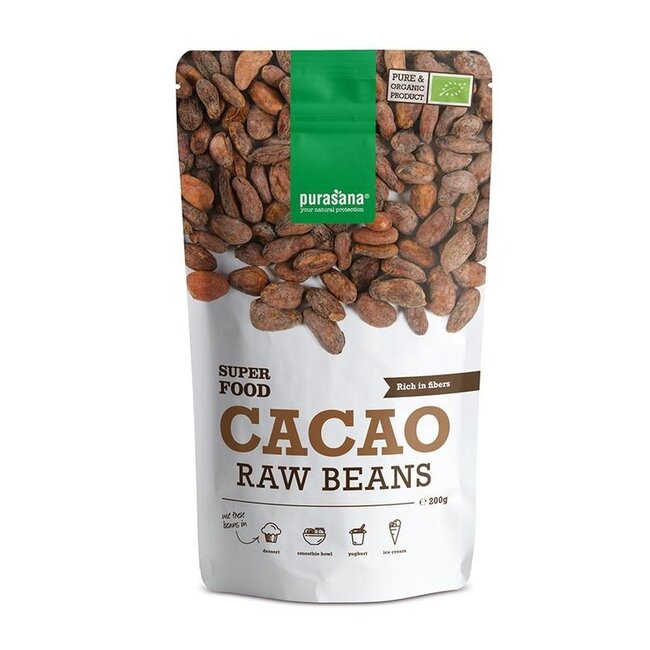 Purasana Fave di Cacao Vegane Biologiche 200 Grammi
