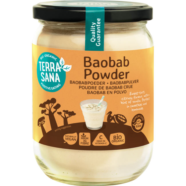Surowy proszek baobab bio w szklanym słoiku 190 gramów