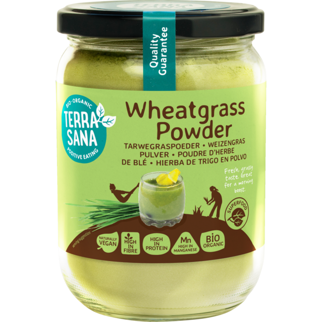 Hierba de trigo en polvo cruda bio en tarro de cristal 130 g