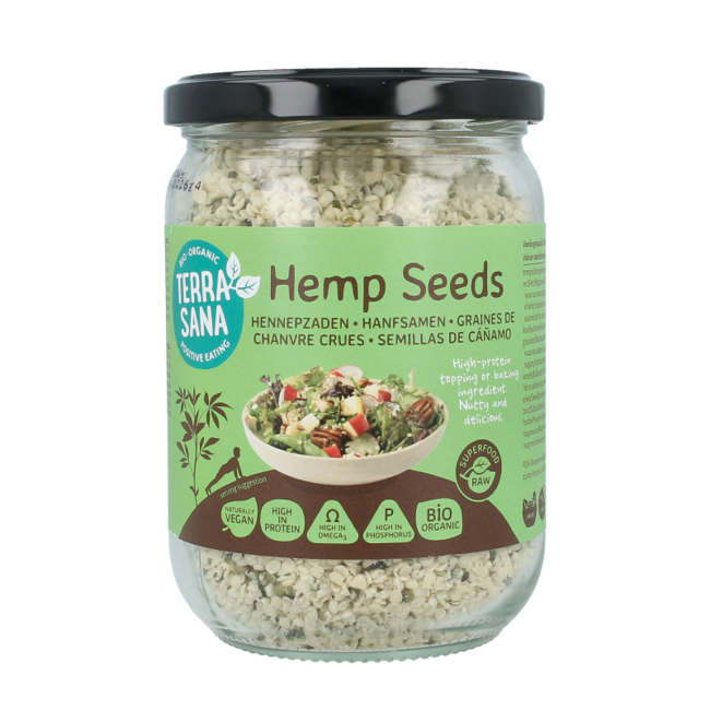 Semi di Canapa Decorticati RAW Biologici in Vaso di Vetro 275 Grammi