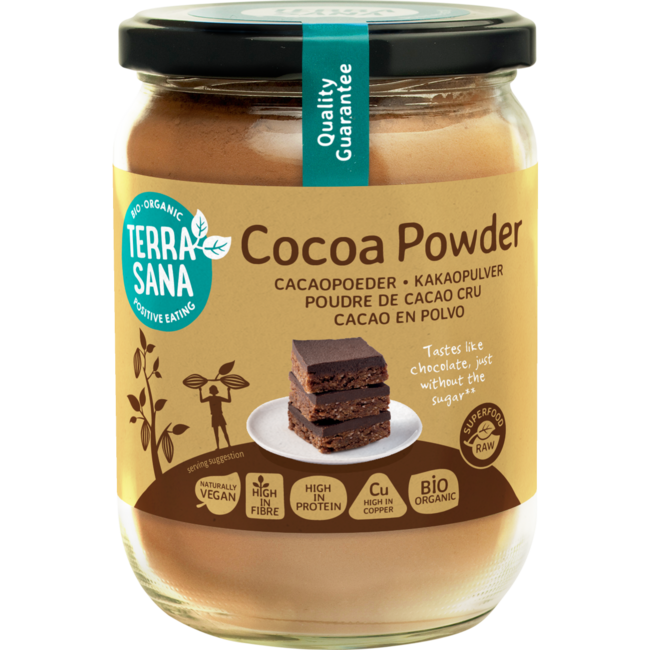 TerraSana Cacao Crudo in Polvere Antiossidante Biologico in Vaso di Vetro 160 Grammi