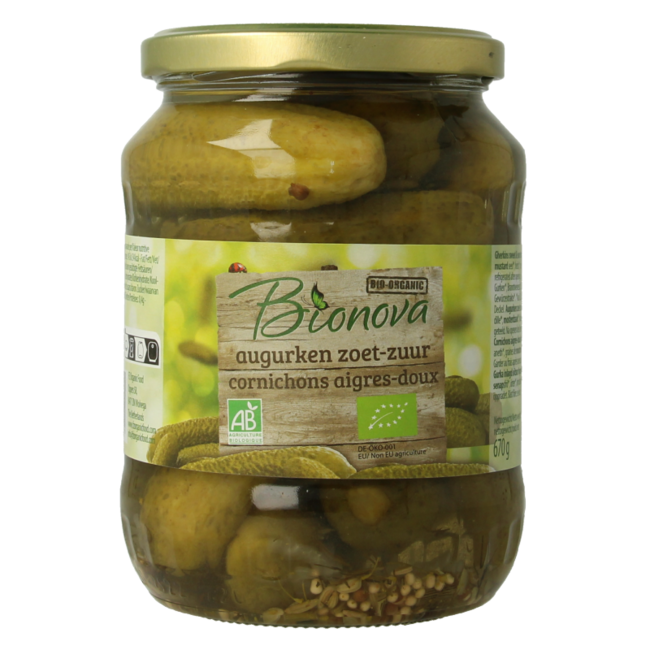 Bionova Ogórki słodko-kwaśne bio 670 Gram