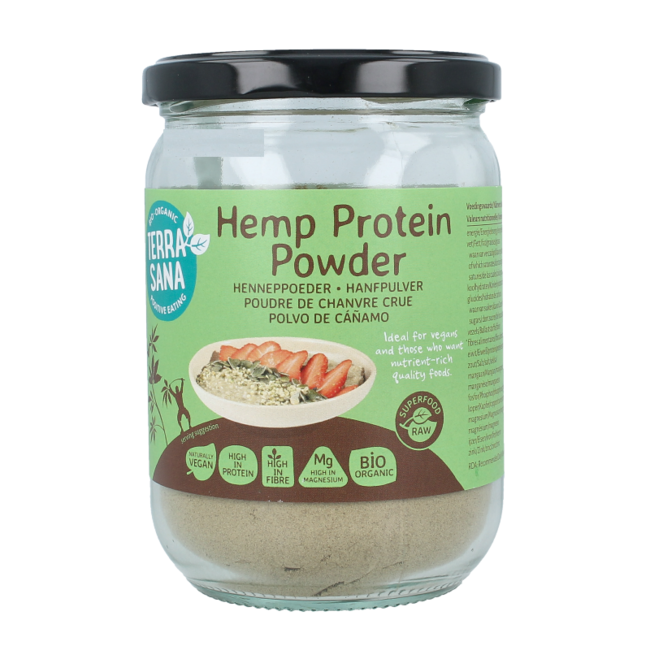 Proteine di Canapa Cruda in Polvere Biologica in Vaso di Vetro 200 Grammi