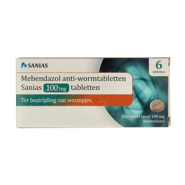 Sanias Mebendazole anti-worm tablets 100mg 6 Tablets
