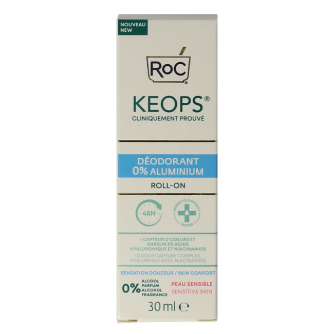 ROC Keops desodorante roll-on 0% aluminio 30 mililitros