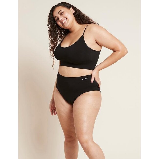 Boody Braguita de talle alto para menstruación, negro, flujo ligero, XS, 1 unidad