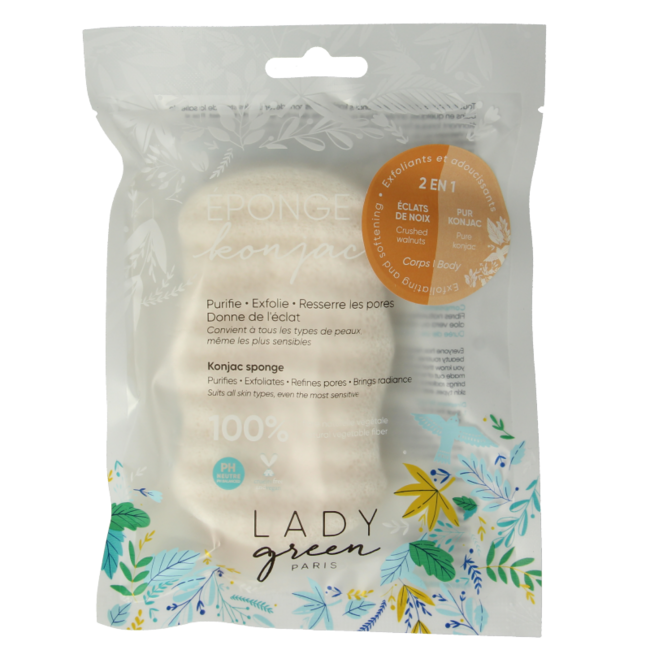 Esponja corporal de konjac Lady Green con cáscara de nuez triturada, 1 unidad