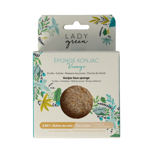 Lady Green Konjac Gesichtsschwamm mit zerstoßenen Walnüssen, 1 Stück