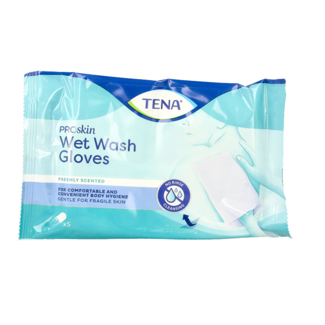 Tena Wet Wash Glove Freshly 5 Pack